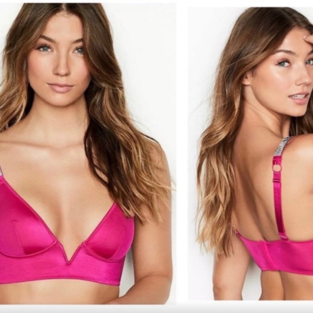 Victoria Secret Sexy Rhinestone Logo Strap Bra Ultimate Pink Small